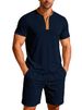 Men's Color Block Short Sleeve Button-Up Shirt & Shorts Set – Stylish Summer Casual Outfit (S-XXXL)_viptrois.com