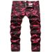 Men's Clothing Camouflage Trend Slim Jeans New Men's Fashion Personality Rose Red Contrast Color Slightly Stretch Jeans_viptrois.com