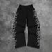 Men's Clothing Men's Streetwear Black Casual Pants With Letter Print, Drawstring Waist, Loose Fit, Comfortable Polyester Fabric_viptrois.com