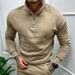 Men's Casual Plus Velvet Solid Color Long-Sleeved Half-Zipper Polo Stand-Up Collar Top_viptrois.com