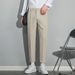 Men's Slim Straight Business Casual Trousers Anti-Wrinkle High-Drape Black Nine-Point Small Suit No-Ironing Required_viptrois.com