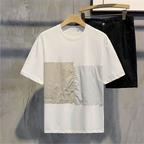 New Round Neck Short-sleeved Men's Loose Casual Trend Half-sleeved Top 2025 Trendy Brand Fashion Splicing Summer T-shirt_viptrois.com