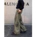 Men's Clothing Loose Pleated Patchwork Distressed Workwear Jeans Casual Wide Leg Silhouette Scimitar Pants_viptrois.com