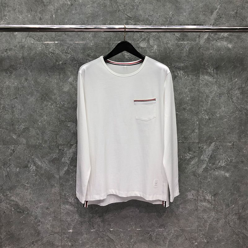 TIME BREATHE TB Sleeve T-Shirt Spring Autumn Slim Fit Front Short Back Long Pure Cotton Base Shirt Top Trendy_viptrois.com