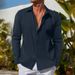 Men's Casual Long Sleeve Shirt Cotton Striped Jacquard Beach Autumn Shirt_viptrois.com