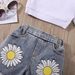 Baby Clothing Kids and girls pit strip solid color short-sleeved top printed denim open-pocket shorts_viptrois.com