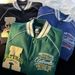 Men's Embroidered Baseball Jacket – Streetwear Unisex Varsity Style With Contrast Sleeves (M-2XL, Black/Green/Navy)_viptrois.com