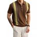 Men's Contrast Color Stripe Polo Shirt, Half Zip Knit Short Sleeve Top, Breathable & Quick-Dry For Summer Casual Style_viptrois.com