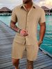 Men's Striped Lapel Shirt Shorts Trendy Casual Sports Suit_viptrois.com