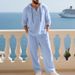 Men's Casual Linen Suit American Style Autumn Loose Fit Hooded Henley Shirt Long Sleeved Trousers Set_viptrois.com