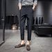 Men's Clothing Straight Solid Color Trousers Casual Temperament Literary Lazy Trend Nine Point Trousers_viptrois.com