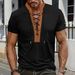 Men's Waffle-Knit Short-Sleeve T-Shirt – Slim Fit Casual Tee With Contrast Stitching & Drawstring Detail (White, Grey, Black, Red, Khaki, Green)_viptrois.com