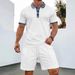 Men's Clothing Waffle Print Collar Sleeved Shorts Casual Two Piece Suit_viptrois.com