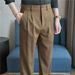 Summer Style Men's Casual Dress Pants Slightly Loose Fit Straight Leg Cotton Linen Blend Semi Elastic Waist_viptrois.com