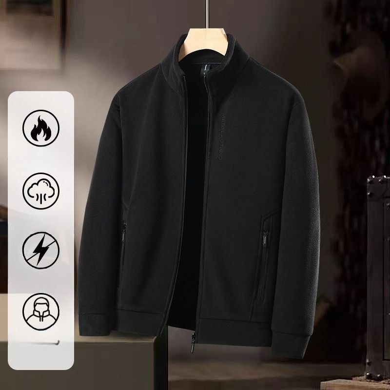 Fashion Casual Stand-up Collar Fleece Clothes Men's Spring And Autumn Thickened Fleece Thermal Sweater Youth Jacket Tide_viptrois.com