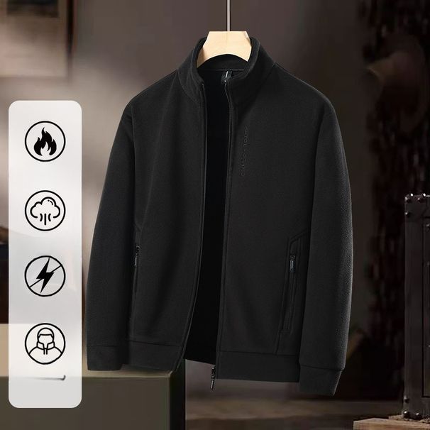 Fashion Casual Stand-up Collar Fleece Clothes Men's Spring And Autumn Thickened Fleece Thermal Sweater Youth Jacket Tide_viptrois.com