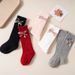 Mother & Kids Stacked Socks Solid Color Double Needle Calf Socks Girls Baby Autumn and Winter Vertical Striped Bowknot Middle Tube Socks Wholesale_viptrois.com