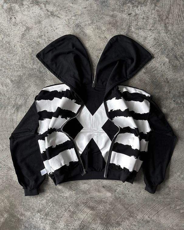 Men's Clothing Full Zipper Split Design Heavyweight Unisex Printed Hooded Sweatshirt_viptrois.com