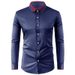 Men's Clothing four way stretch shirt men's color matching collar diamond button long sleeved shirt business casual men's shirt foreign trade _viptrois.com
