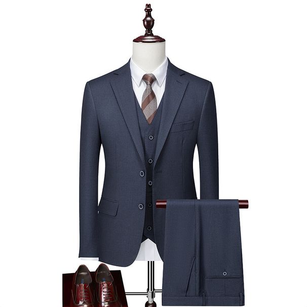 Men's Clothing Slim Navy Blue Dark Pattern Wedding Studio Boutique Suit Three Piece Suit_viptrois.com