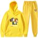 2025 Comfort Grey Print Men's And Women's Hooded Sweater Set Fleece Hoodie Autumn And Winter Sportswear Yellow_viptrois.com