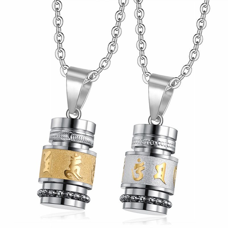 Cross Border Personalized Creative Jewelry Retro Sanskrit Six Word Mantra Pendant Necklace Trendy Men And Women Titanium Steel Accessories_viptrois.com