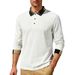 Men's Relaxed Fit Jacquard Polo Shirt – Breathable Long Sleeve Golf & Casual Wear For Fall Relaxed Fit Freedom_viptrois.com