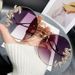 New frameless cut edges with diamond inlaid fashionable circular rhinestone sunglas, wave design, and mirror leg_viptrois.com