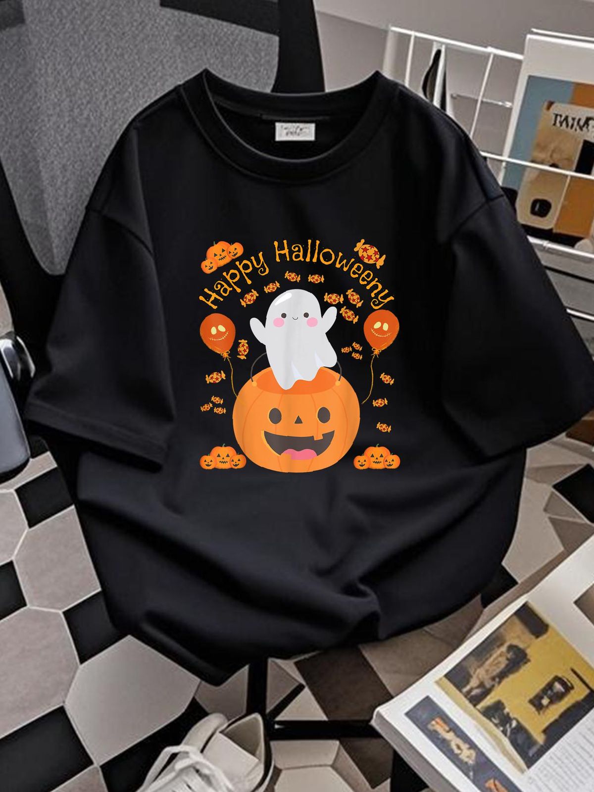 Happy Halloween -y Cute Boys And Girls Costume As A Ghost T-Shirt Top For Everyday Wear Women Print Round Neck Short Sleeve Comfortable Versatile Fashion Unisex Graphic Summer Slightly Soft Breathable Streetwear Designer Clothes Stylish_viptrois.com