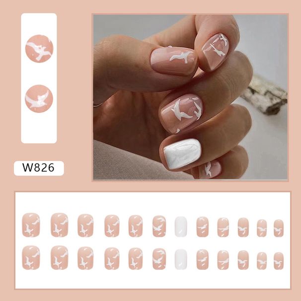 False Nails Simple White Seagull Short Pure All-match Nail Art Fashion Milk White False Nails Sweet Girl Wear Armor_viptrois.com