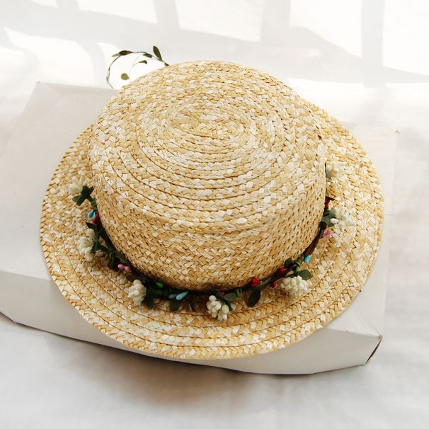 Flat Top Summer Japanese Classic Simple Wide Brim Women's Sun Protection Straw Hat_viptrois.com