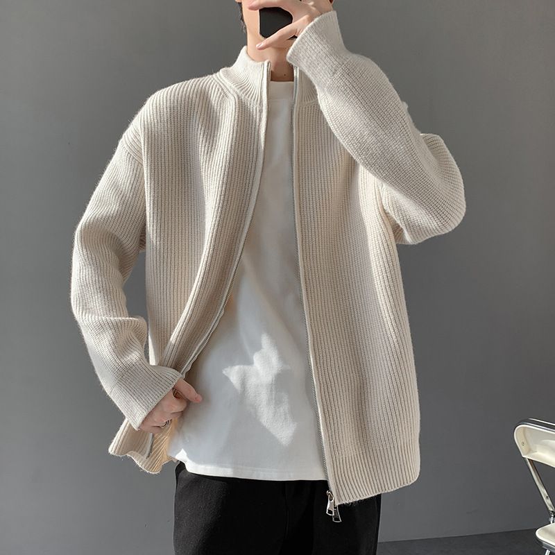 "Men’s Slim-Fit Zip-Up Knit Sweater – Modern Stand Collar Pullover With Jacquard Detailing & Stretch Comfort For Urban Commutes_viptrois.com
