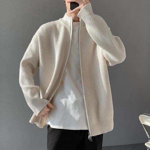 "Men’s Slim-Fit Zip-Up Knit Sweater – Modern Stand Collar Pullover With Jacquard Detailing & Stretch Comfort For Urban Commutes_viptrois.com
