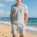 Men's Clothing Loose Summer Burke Collar Waffle Polo Shirt Casual Short Sleeved Shorts Suit_viptrois.com