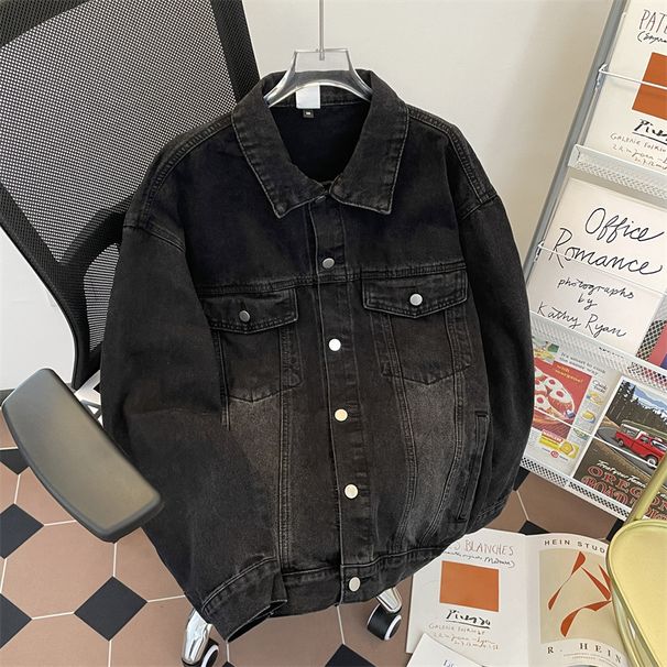 Yellow Mud Color Denim Men's Spring And Autumn New American Style Trendy Brand High-end Cool Washed Turn-down Collar_viptrois.com