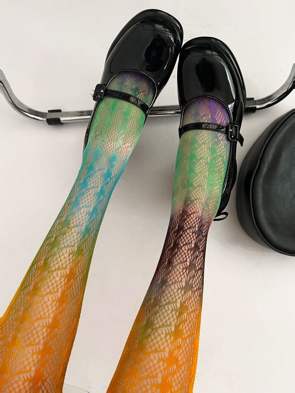 Silk Stockings Sweet Cool Color Rainbow Fishnet Stockings Personality Color Jacquard Fishnet Stockings Fashionable Gradient Personality Pantyhose_viptrois.com