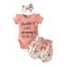 Babies' clothes summer children's lace suit 0-1 years old baby girl short-sleeved letter pit strip top flower bow shorts_viptrois.com