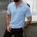 Men's Zippered Polo Shirt With Jacquard Detailing – Breathable Polyester Casual T-Shirt With Chest Pocket | Relaxed Fit Short-Sleeve Top_viptrois.com