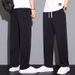 Men's Wide Leg Pants Summer Thin Ice Silk Drape Elastic Striped Casual Loose Straight Sports Trousers Trendy Cotton Garment_viptrois.com