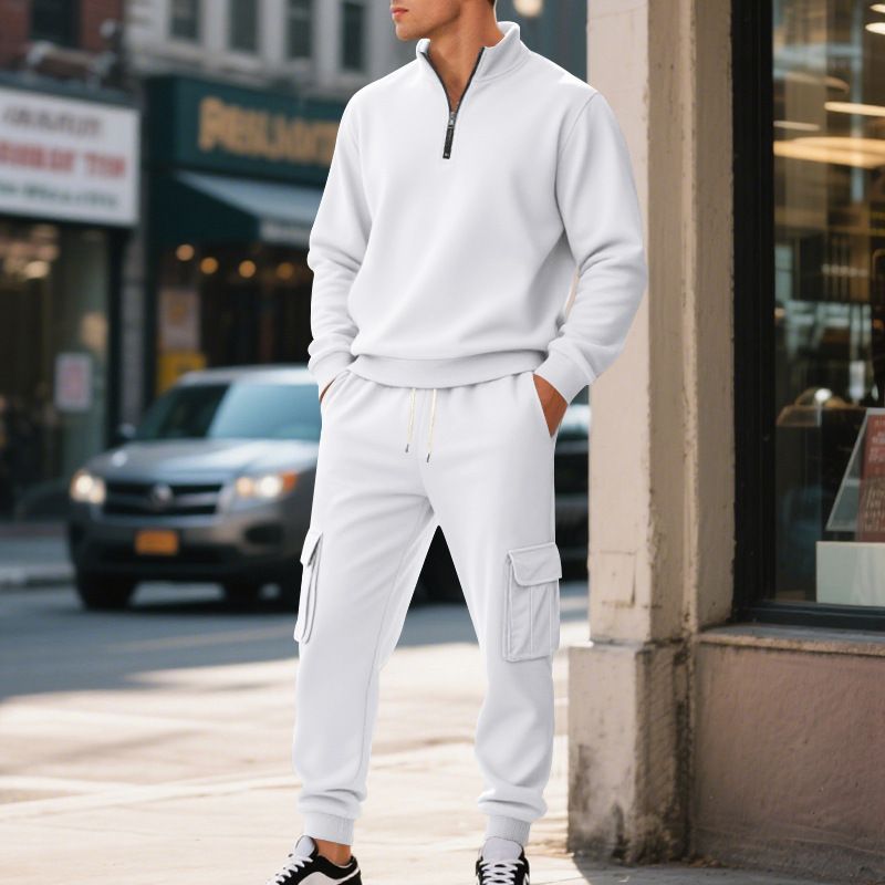Men's Autumn Winter Clothing Set American Retro Style Casual Jacket And Long Sleeved Zipper Trousers For Warmth_viptrois.com