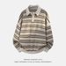 Nordmann Japanese Retro Color-Block Striped Turn-Down Collar Sweater For Men, Autumn Couple Loose Two-Piece Long Sleeve Polo_viptrois.com