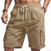 Men's Khaki Tactical Shorts Summer Outdoor Workwear Casual Beach Bamboo Linen_viptrois.com