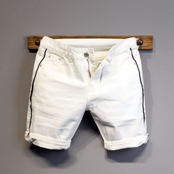 Men's Clothing Personalized Color Matching Slim Fit White Denim Shorts Fashion Trend All Match Shorts_viptrois.com