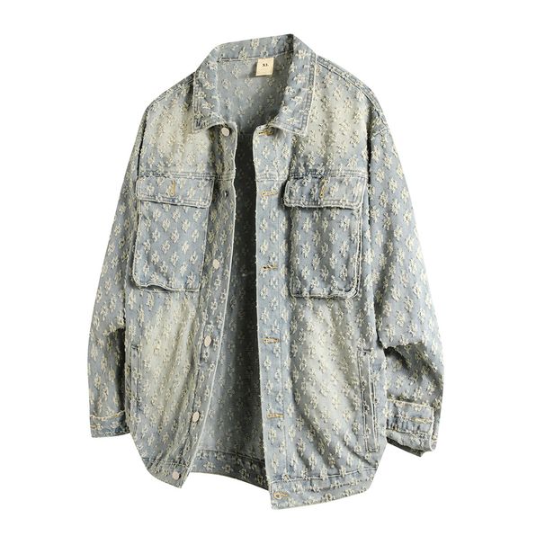 2025 New Jacquard Denim Jacket Men's Coat Special Fabric Trendy Brand American Casual Top Men And Women_viptrois.com