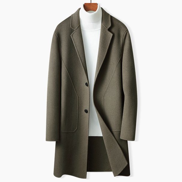 Premium Wool Blend Overcoat For Men – Mid-Length British-Style Trench Coat With Notch Lapel (M/170-XXXXL/195, 3 Versatile Colors)_viptrois.com