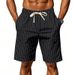 Men's Linen Shorts Loose Fit Breathable Striped Jacquard Drawstring Five Point Length Trendy Summer Shorts_viptrois.com
