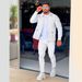 Men's Clothing Autumn Waffle Solid Color Zipper Pocket Jacket Trousers Suit_viptrois.com