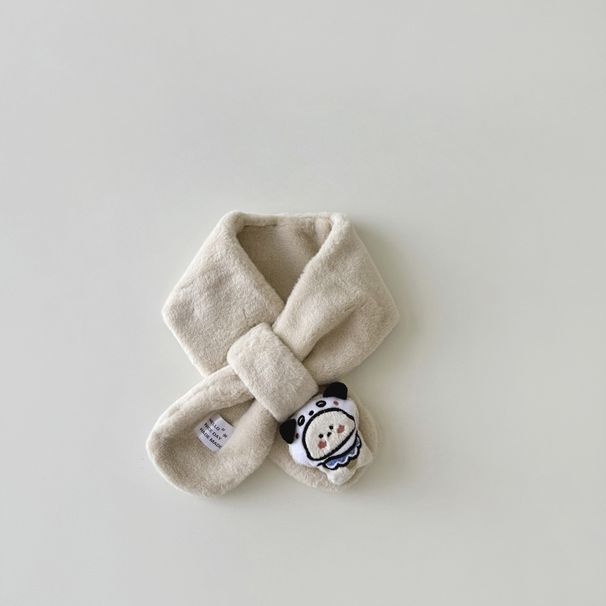 Children's scarf and gloves two-piece windproof warm cross plush baby bib_viptrois.com