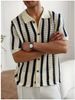 K Hollow Out Vertical Stripe Lapel Sweater, Knitted Sweater, Short Sleeved T-shirt, Men's Polo Shirt, Men's Cardigan_viptrois.com