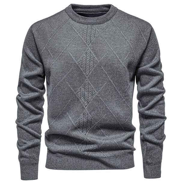 Men's Fleece-Lined Round Neck Pullover Sweater, Winter Warm Oversized Knit Top For Casual & Everyday Wear_viptrois.com